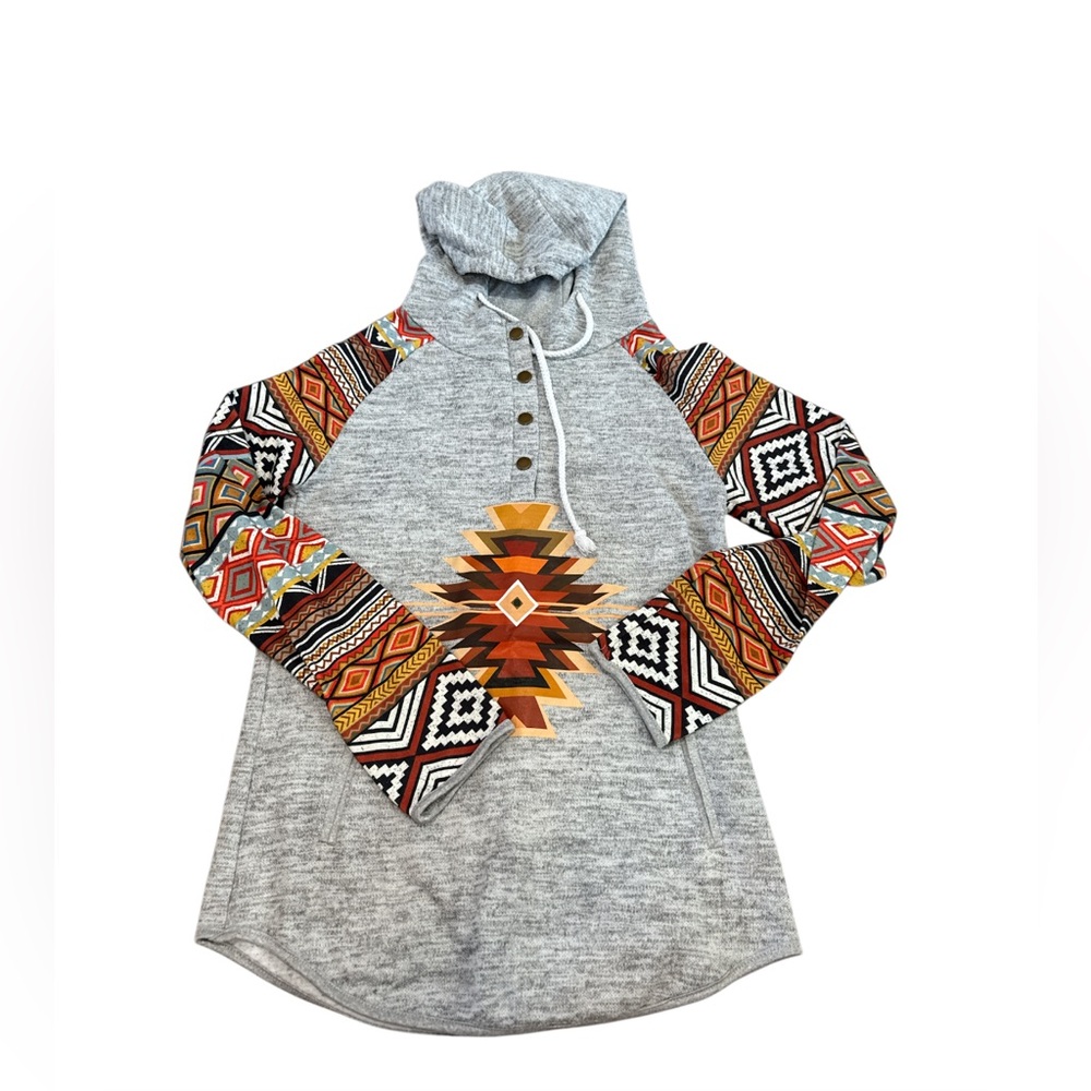 Womens LS Button Collar Drawstring Pullover Hoodi… - image 3